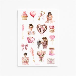 Ensemble d'autocollants roses neutres pour la Saint-Valentin – Autocollants esthétiques romantiques pour journaux, travaux manuels et cadeaux