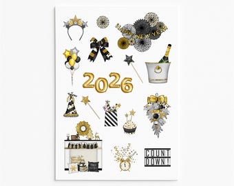 New Year Party Sticker Sheet for Journals Planners Scrapbooks