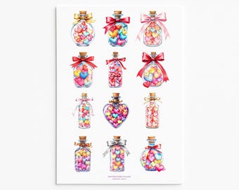 Heart Jar Stickers – Valentine's Day Scrapbooking, Planner Stickers
