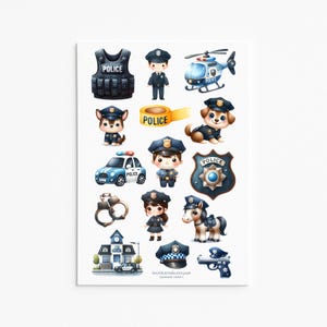 かわいい警察ステッカーパック – 警察官、警察犬、車、バッジが描かれた楽しい法執行ステッカー。子供、プランナー、クラフトに最適