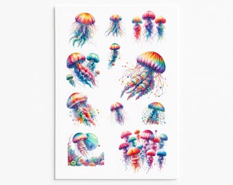 Colorful Jellyfish Stickers – Ocean-Themed Decor for Planners, Laptops, and Scrapbooking