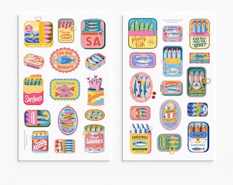Sardine Can Stickers: Retro Fish, Ocean Theme, Planner Journal Art (Vinyl)