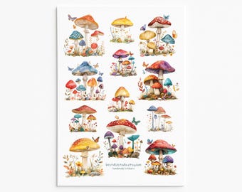 Whimsical Mushroom Stickers: Cottagecore Planner Scrapbook Stickers