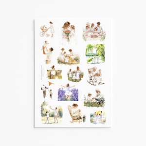 Pack d'autocollants vie de famille, stickers famille vintage, stickers album de famille, stickers enfants en bonne santé papa maman, stickers ferme pastel