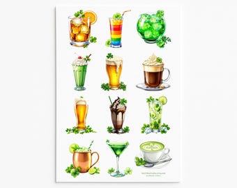 St. Patrick's Day Drink Stickers: Shamrock Green Drinks, Beer, Coffee