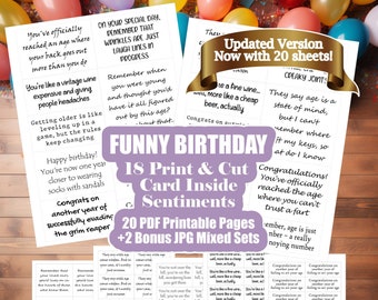 Tarjetas de cumpleaños con frases divertidas - Tarjetas de felicitación con humor - Tarjetas con frases - Frases sarcásticas de cumpleaños - 20 páginas para imprimir y recortar