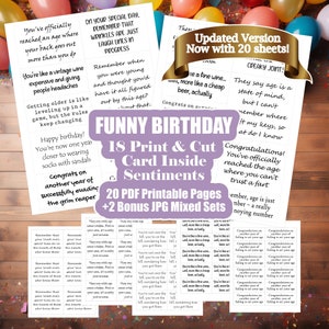 Lustige Geburtstagskarte Gefühle - Humorvolle Kartengrüße Einlagen - Karte Innere Gefühle - Snarky Geburtstag Sprüche - 20 Print & Cut Seiten