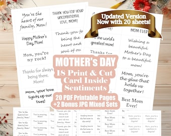 Printable Mother's Day Card Making Sentiments for Greeting Card Inserts - Time Saver for Mom's Day Card Makers