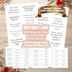 Tarjetas imprimibles para el Día de la Madre con frases para insertar en tarjetas de felicitación: un ahorro de tiempo para quienes crean tarjetas para el Día de la Madre.