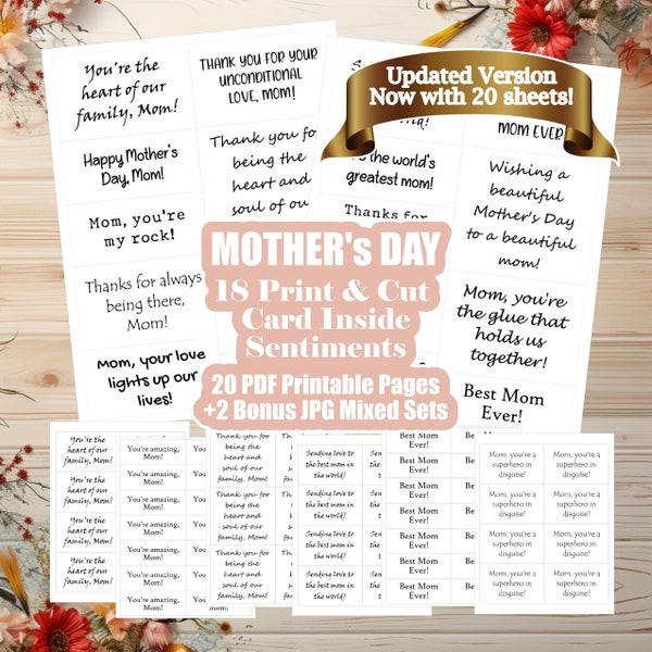 Printable Mother's Day Card Making Sentiments for Greeting Card Inserts - Time Saver for Mom's Day Card Makers