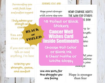 Cancer Well Wishes Card Sentiment Stickers - Cancer Patient Card Greeting Sticker Card Inserts - Foil or Black Ink [Physical]