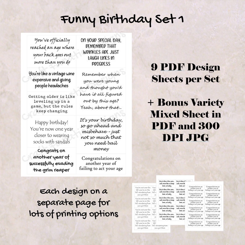 Funny Birthday Card Sentiments Humorous Card Greeting Inserts Card ...