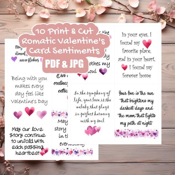 Romantic Valentine Card Making Sentiments - Digital Printable Valentine's Day Card Greeting Inserts