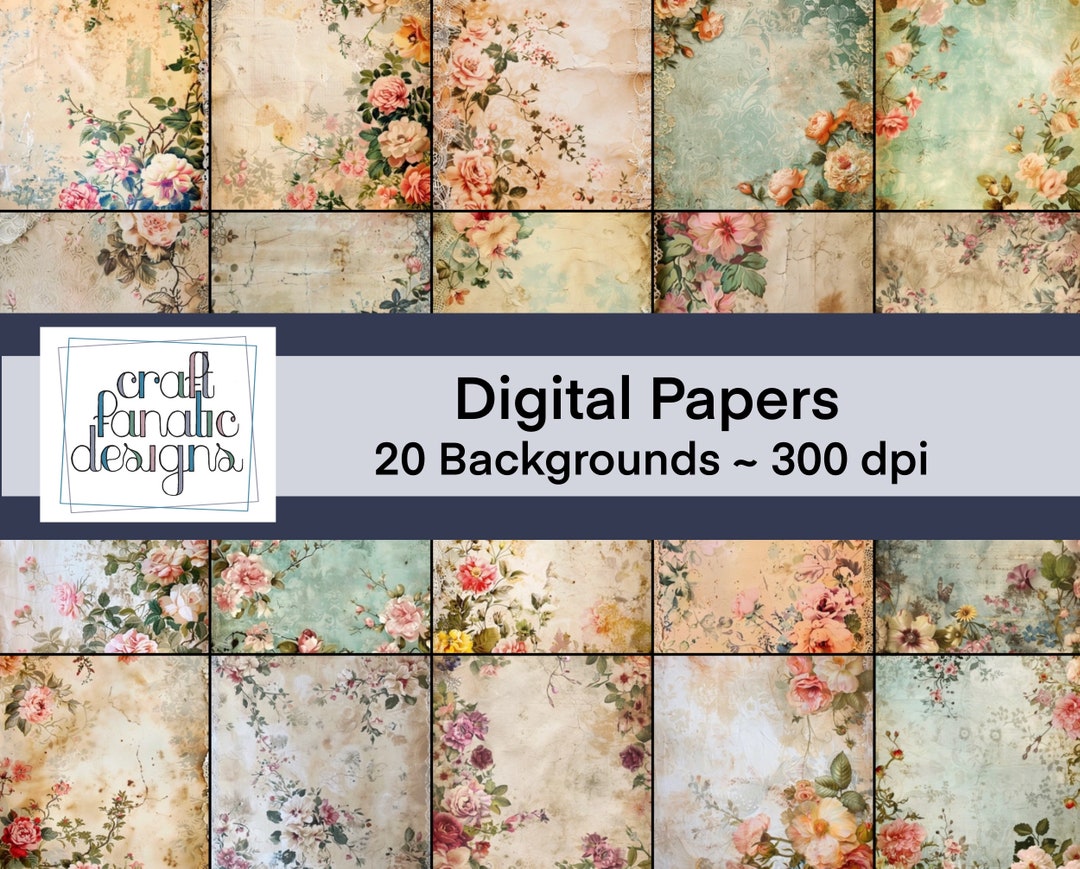 Vintage Floral Digital Paper Printable Art for Card Making Backgrounds ...