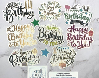 Birthday Sentiment Stickers Color Foil Die Cuts or Stickers - Birthday Sentiments #1 - Card Topper - Birthday Card Embellishment