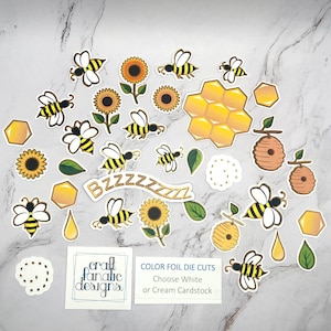 Color Foil Die Cuts - Bees - Card Embellishments - Journal Decoration - Scrapbooking - Junk Journals - Art Journals