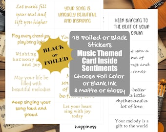 Musical Card Sentiment Foil Stickers - Music Birthday Card Greeting Sticker Card Inserts - Music Sayings - Foil or Black Ink [Physical]