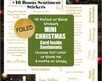 Mini Christmas Card Sentiment Foil Stickers, Holiday Sayings for Christmas Card Making, Precut Physical Stickers Foil or Black Ink