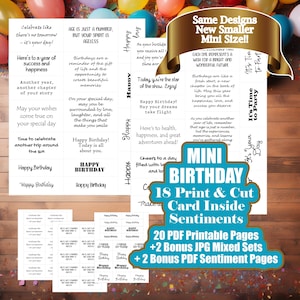 Minitarjetas de cumpleaños con frases - Insertos para tarjetas de felicitación - Frases para tarjetas de felicitación de cumpleaños - Descarga digital