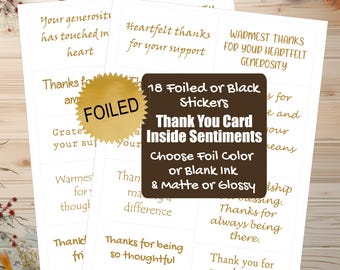 Thank You Card Sentiment Foil Sticker -  Time Saver for Thank You Card Makers - Card Greeting Sticker  Insert - Foil or Black Ink [Physical]