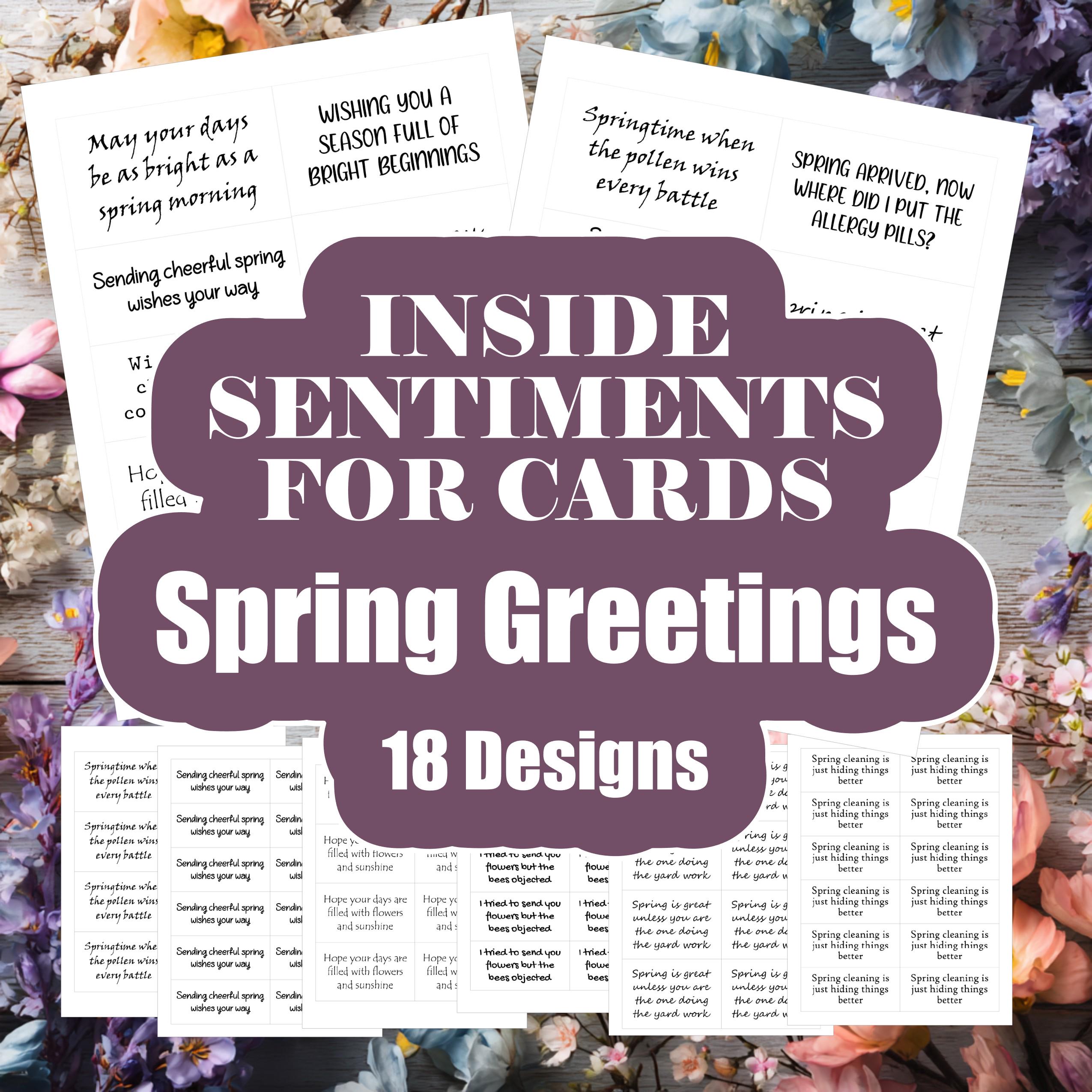 Spring Greeting Card Sentiments - Printable Greetings Inserts (digital ...