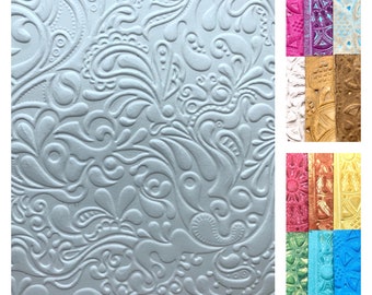 Deep Embossed Card Fronts -  Set of 6 Handmade Papers - Water Paisley - White or Shimmer Sprays - Watercolor Cardstock - 4.5"x 6"