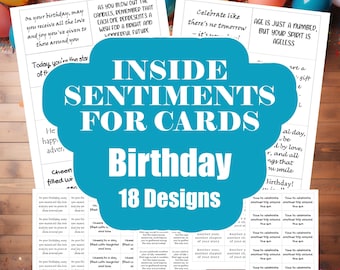 Sentimientos para tarjetas de cumpleaños - Insertos de saludos para tarjetas - Sentimientos interiores - Frases para tarjetas de felicitación de cumpleaños - Impresión y corte digital