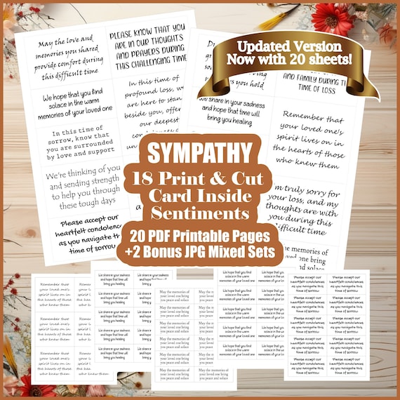 Sympathy Card Sentiments - Condolences Card Greeting Inserts - Inside Card Sentiments - Thinking of You Sayings - Card Making Supplies