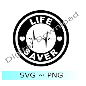 Logotipo médico - Latido del corazón salvavidas - Vinilo troquelado - Clipart PNG - SVG Cricut y Silhouette - Descarga instantánea