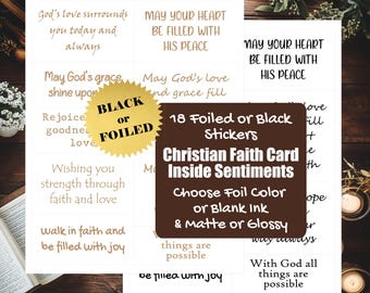 Christian Faith Card Sentiment Foil Stickers - Card Greeting Sticker Card Inserts - Religious Sayings for All Occasions - Foil or Black Ink