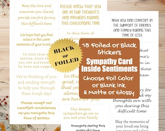Sympathy Card Sentiment Foil Stickers - Sympathy Greetings - Condolence Card Greeting Sticker Card Inserts Foil or Black Ink [Physical]