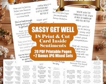 Sassy Get Well Card Sentiments - Humorous Card Greeting Inserts - Inside Sentiments - Snarky Well Wishes Greeting Card Funny Sayings