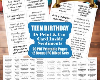 Teen Birthday Card Sentiments: Print & Cut Inserts (PDF)