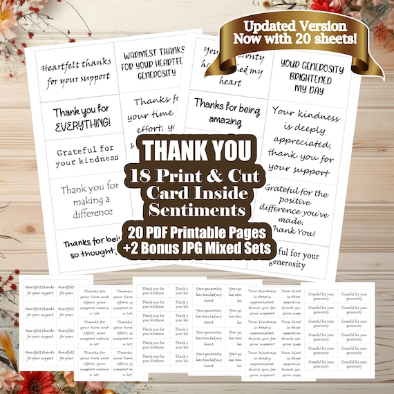 Printable Thank You Card Making Sentiments for Greeting Card Inserts - Time Saver for Thank You Card Makers