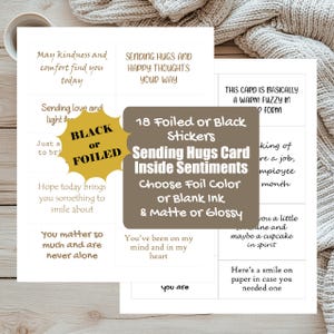 Sending Hugs Card Sentiment Foil Stickers - Happy Thoughts & Positive Thinking Messages Sticker Inserts - Foil or Black Ink [Physical]