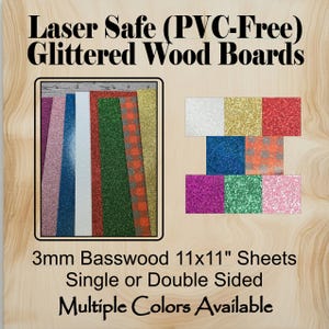 Glitter Basswood Sheets: 3mm Laser Wood, 11x11" Craft Supply