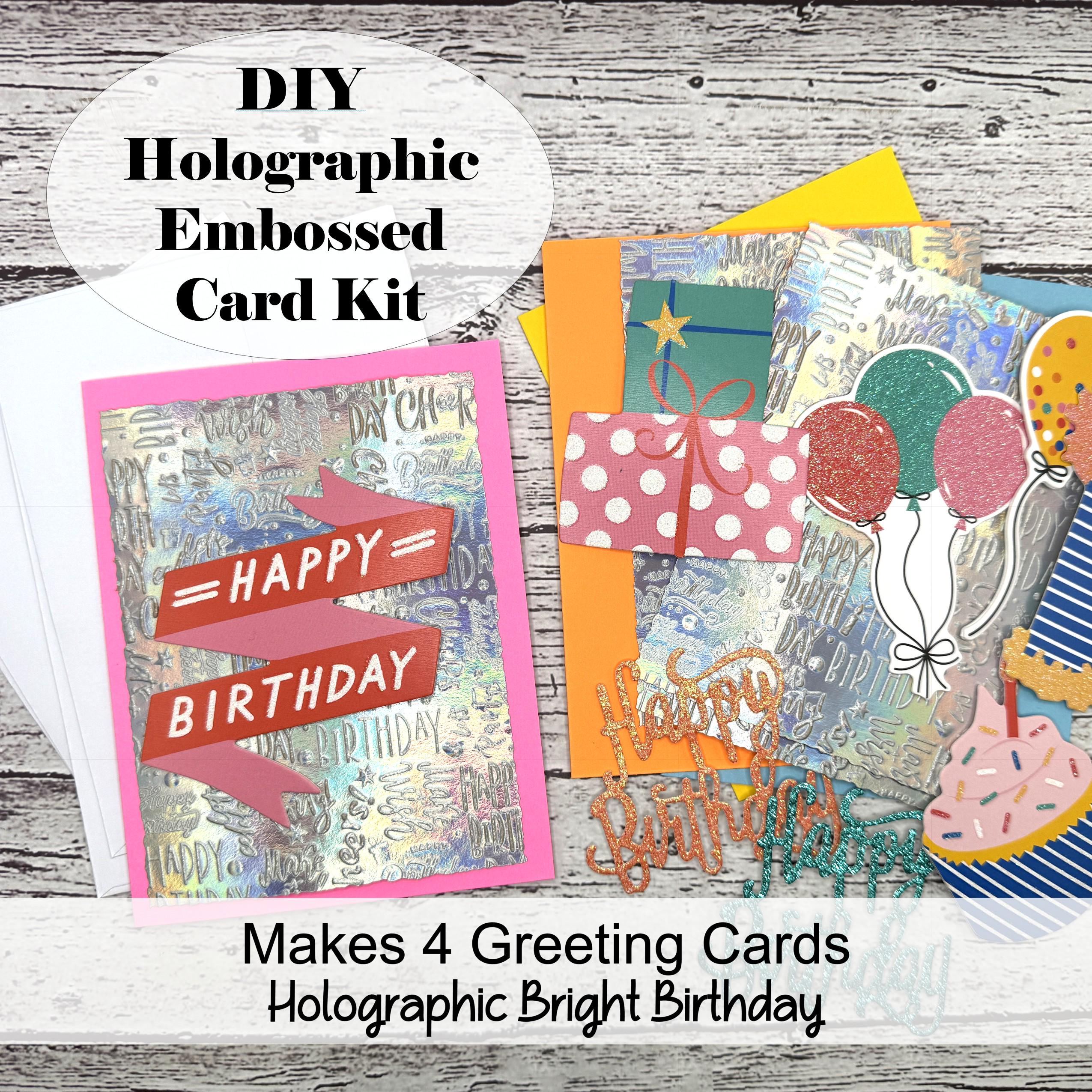Holographic Birthday Card Kit: DIY Embossed Cards - Makes 4 - Etsy Holographic Birthday Card Kit: DIY Embossed Cards - Makes 4 - Etsy