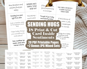 Sending Hugs Card Sentiments -  Happy Thoughts & Positive Thinking Message Card Greeting Inserts - Inside Sentiments - Greeting Card Sayings
