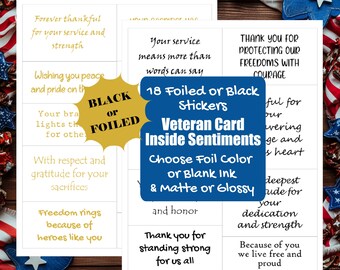 Veteran Card Sentiment Foil Stickers - Veteran Appreciation Greetings - Military Card Greeting Sticker Card Inserts Foil or Black [Physical]