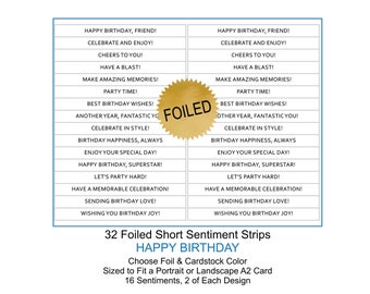 Foiled Sentiment Strips - Birthday Short Sentiments - Greeting Card Embellishments