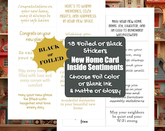 New Home Card Sentiment Foil Stickers - Housewarming Greetings - Realtor Gift Greeting Sticker Card Inserts - Foil or Black Ink [Physical]