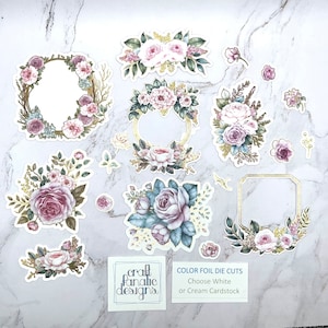 Color Foil Die Cuts - Watercolor Pink Roses - Card Topper - Journal Decoration - Junk Journals - Art Journals