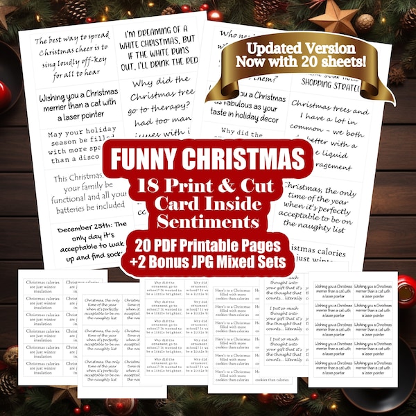 Funny Christmas Card Making Sentiment Greeting Card Inserts - Time Saver for Card Makers