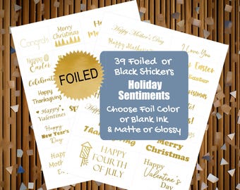 Holiday Card Sentiment Foil Stickers - Holiday Greetings - Physical Greeting Stickers - Greeting Card Sayings