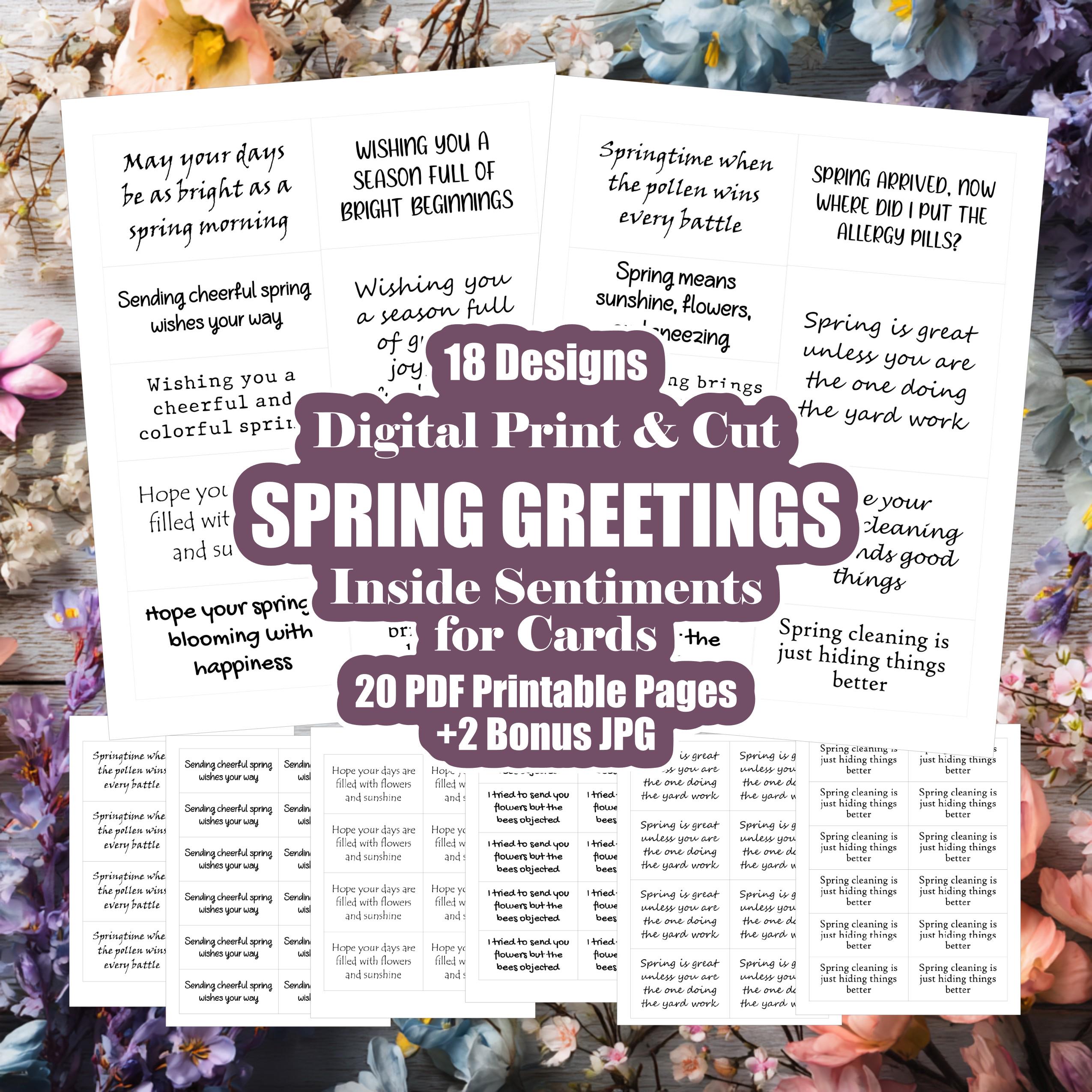 Spring Season Sentiment Spring Greeting Card Sentiments - Printable Greetings Inserts (digital ...
