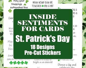 St. Patrick's Day Card Sentiment Foil Stickers - 18 St. Paddy's Greetings - Greeting Sticker Card Inserts - Foil or Black Ink [Physical]