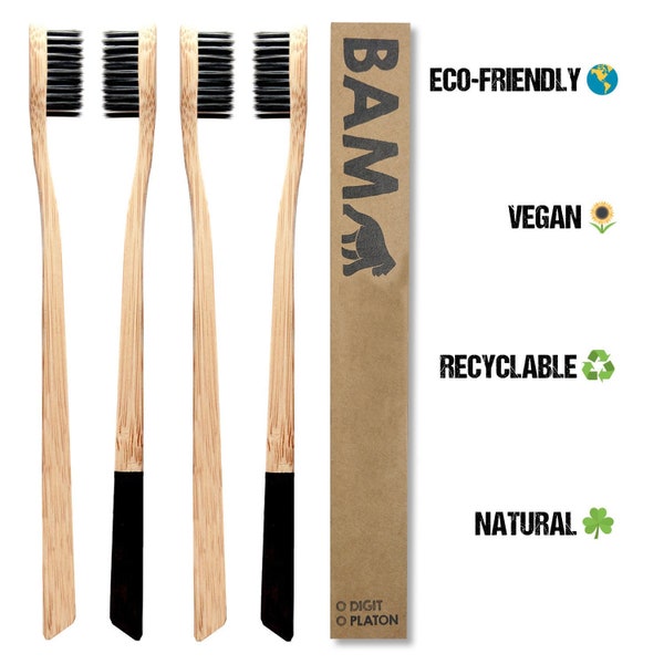 Lot de 4 brosses à dents en bambou naturelle recyclable et compostable