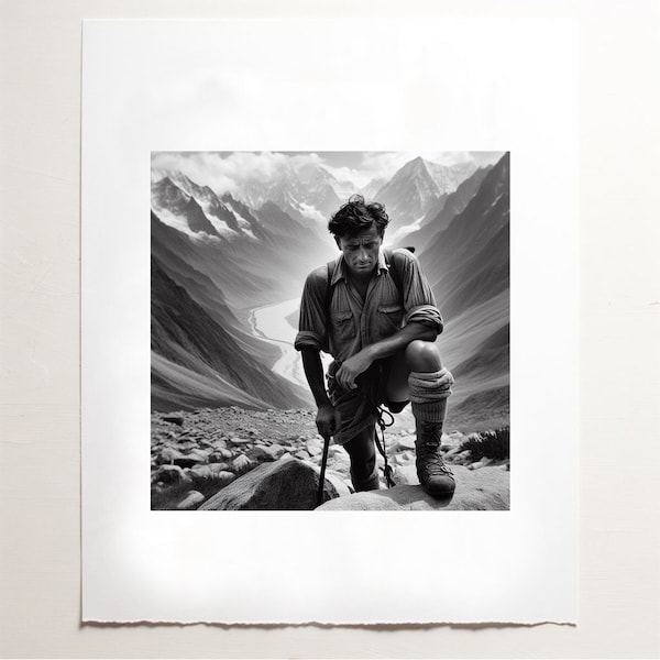 Affiche photo alpinistes en montagne - A5 et A4 - Poster - Illustration -Affiche montagne - paysage de montagne - affiche illustration