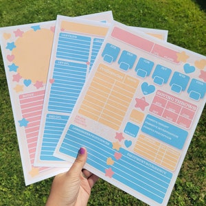 Beginner and ADHD Friendly D&D Pastel Character Sheet 5e