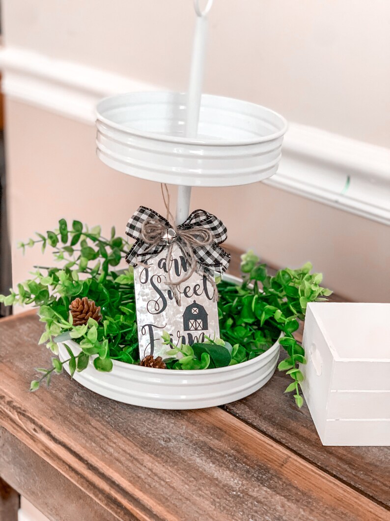 Farmhouse Galvanized Metal Tag Ornaments Farm Sweet Farm Etsy